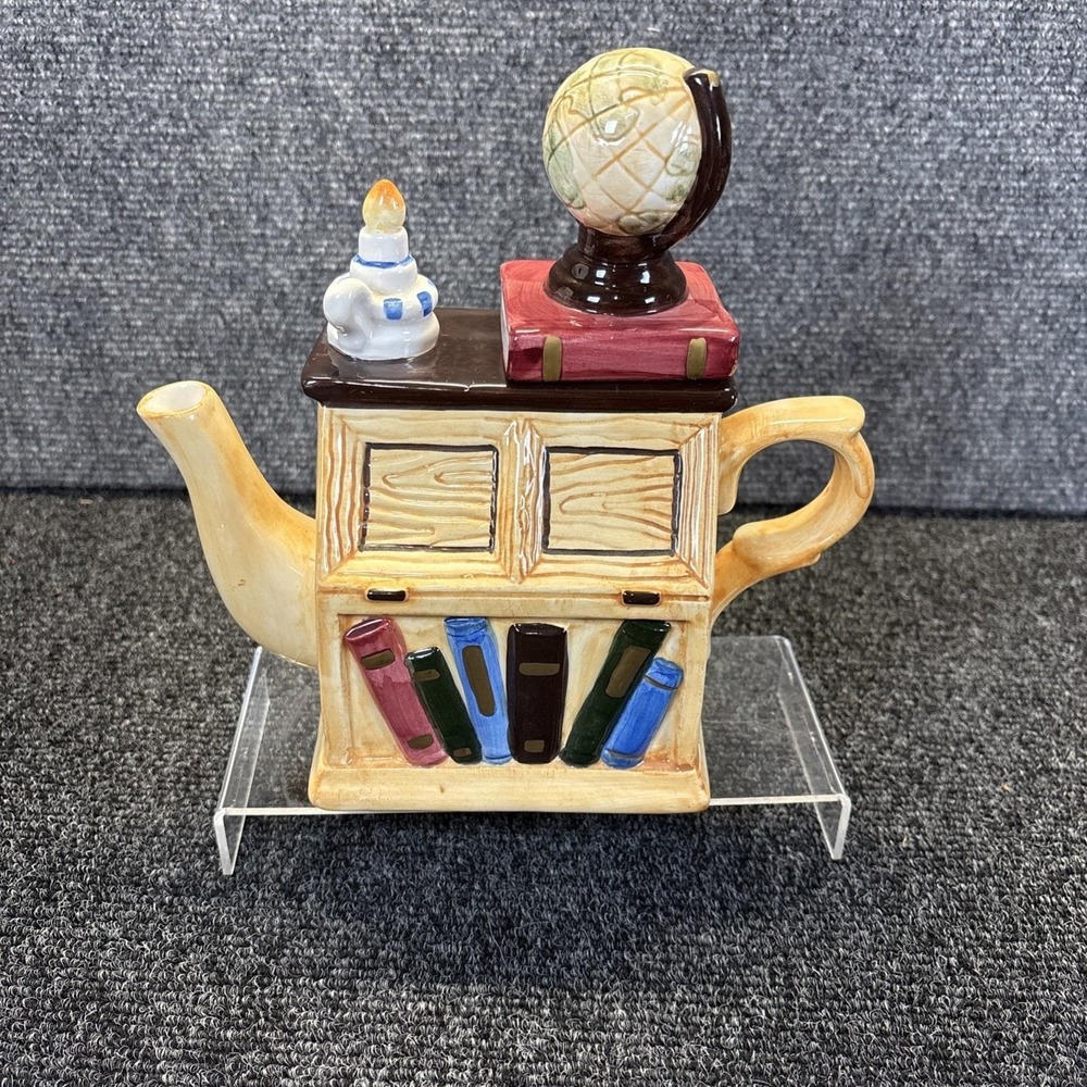 Vtg~World Bazaar~Book Shelf Tea Pot w/Candle & Globe~Novelty